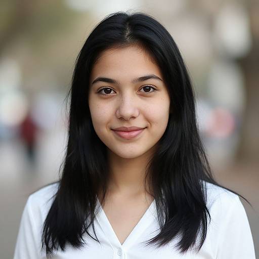 Realistic Black-Haired Girl Smiling
