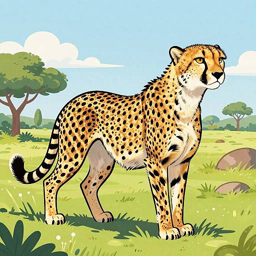 Dynamic Colorful Cheetah Line Art