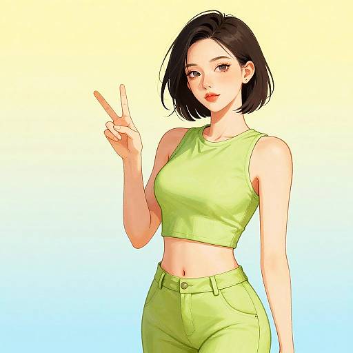 Confident Asian Woman Anime Illustration