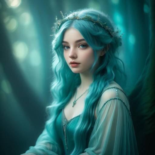 Dreamy Young Woman with Teal Hair