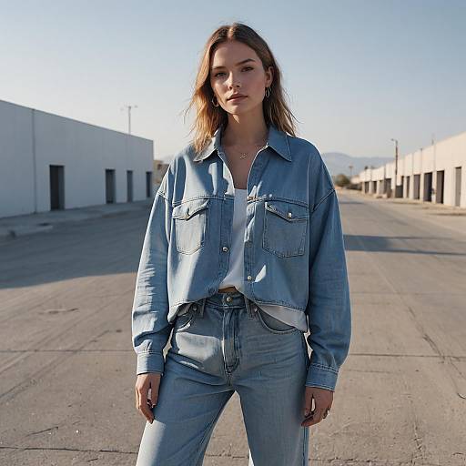 Woman Wearing Casual Denim Outfits on Desert Road