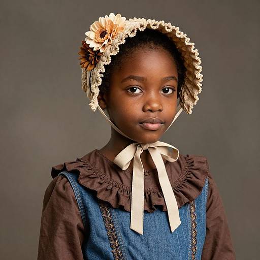 Elegant Black Girl in Blue and Brown Dress