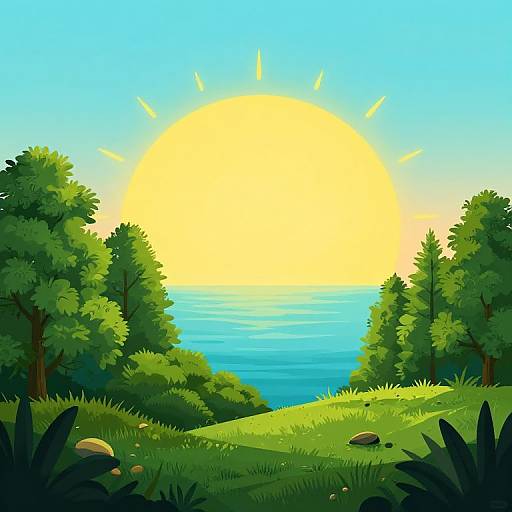 Steampunk Sunrise Nature Illustration