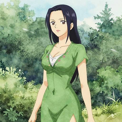 Nico Robin in Serene Green Watercolor