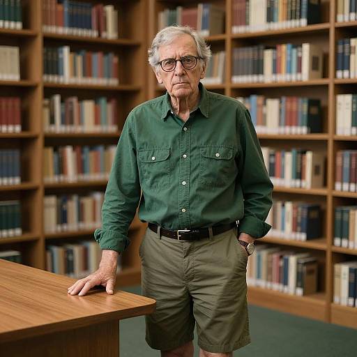 Elderly Man in Quaint Library Scene