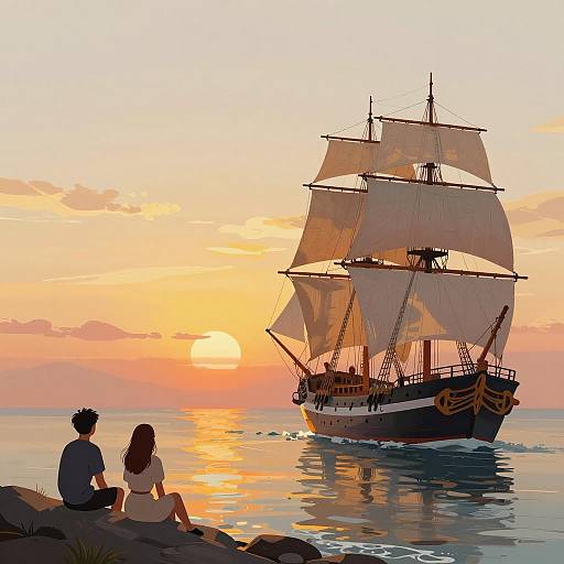 Serene Sunset by the Rocky Shore