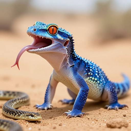 Hyperrealistic Azure Gecko with Dripping Tongue
