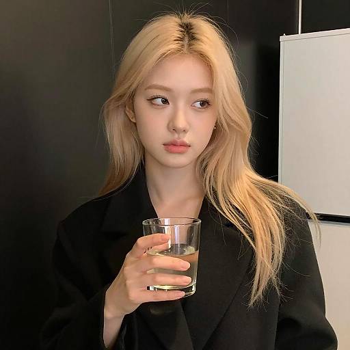 Young Woman with Drink in Dim Room