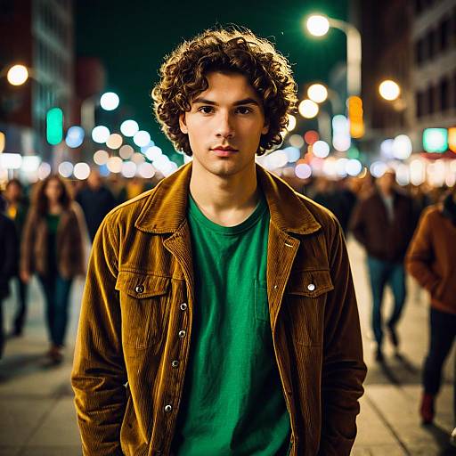 Young Man in Retro Outfit on Urban Street at Night