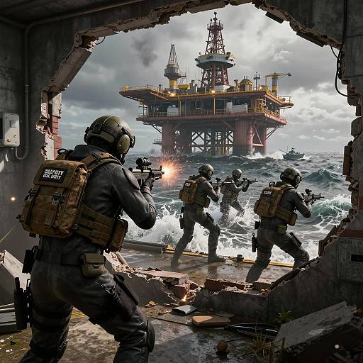 Naval Boarding Team Assault on Offshore Oil Rig