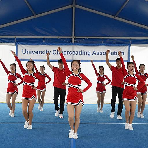 University Cheerleading Team Performing in Tent