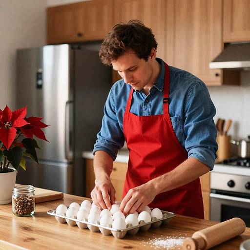 Man Baking in Cozy Wooden Kitchen