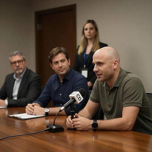 Dimly Lit Press Conference with Speakers