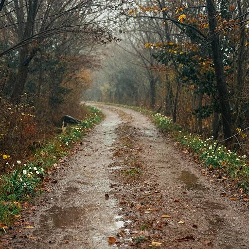 Foggy Rainy Forest Path Watercolor