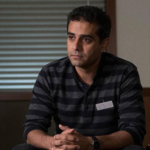 Serious Middle-Aged Man in Striped Shirt