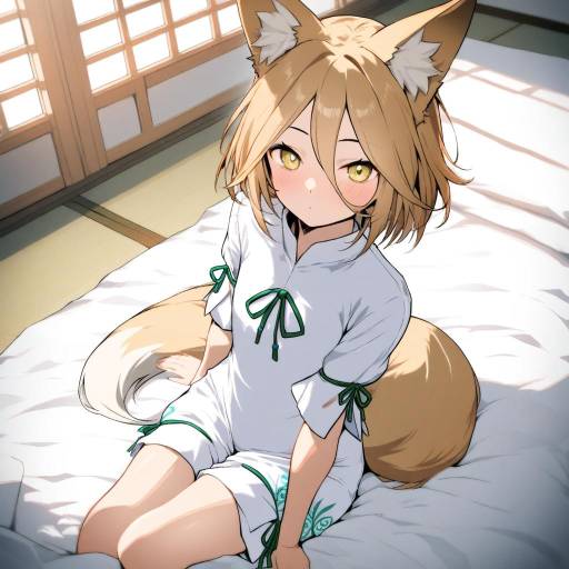 Cute Fox Girl Relaxing Indoors