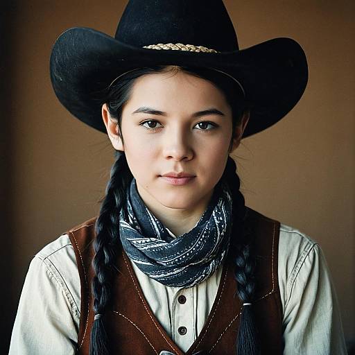 Young Woman in Cowboy Costume with Twin Braids