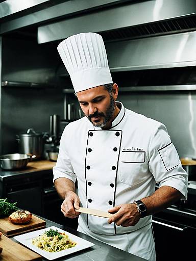 Male Chef Preparing Dish in Professional Kitchen