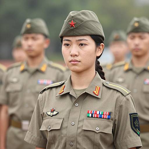 Young Female Soldier in Khaki Military Uniform