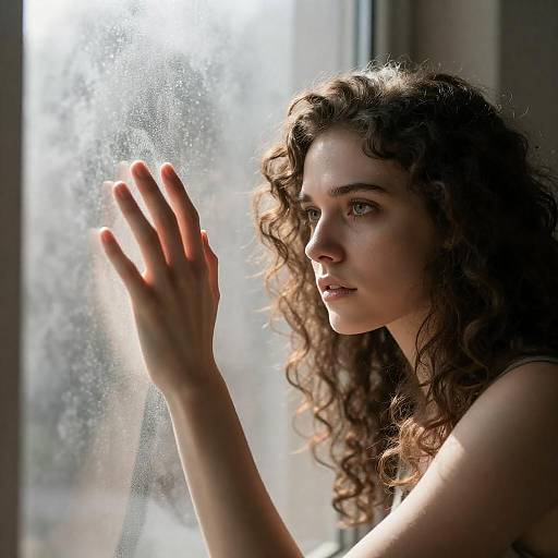 Woman Gazing Through a Fogged Window