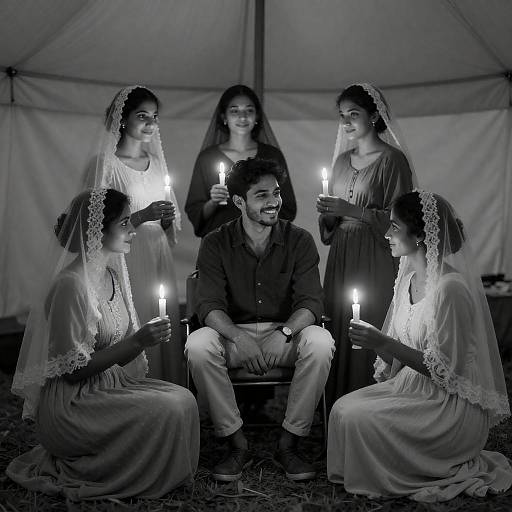Candlelit Tent Portrait in Black and White