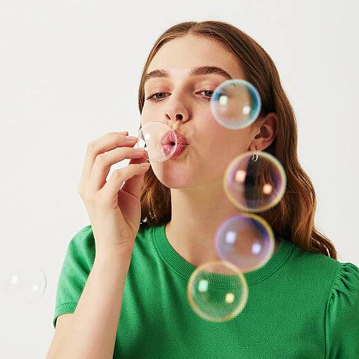 Young Woman Blowing Colorful Bubbles