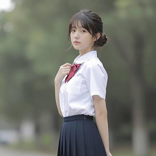 Japanese School Uniform with Green Bokeh