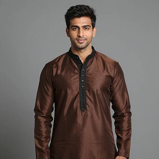 Young Man in Brown Satin Kurta