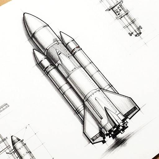 Detailed Realistic Space Rocket Sketch