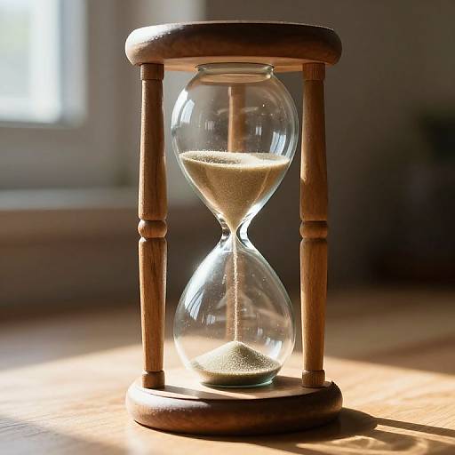 Sunlit Hourglass on Wooden Stand