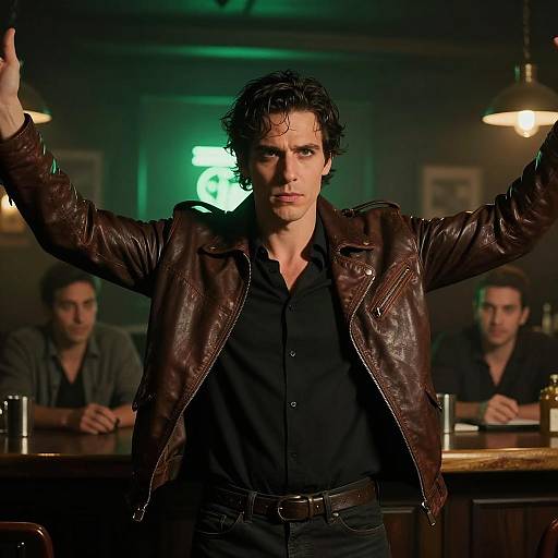 Intense Moment in a Dim Bar Setting