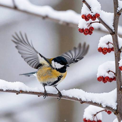 Golden Ivory Songbird on Snowy Oak