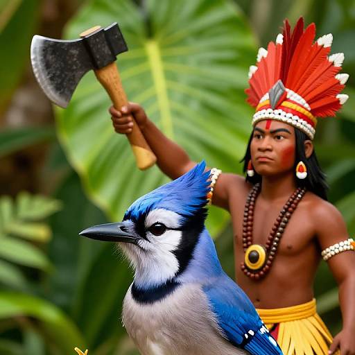 Blue Jay with Carib Warrior Figurine