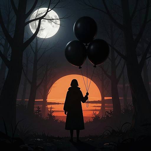 Eerie Forest with Balloon Silhouette