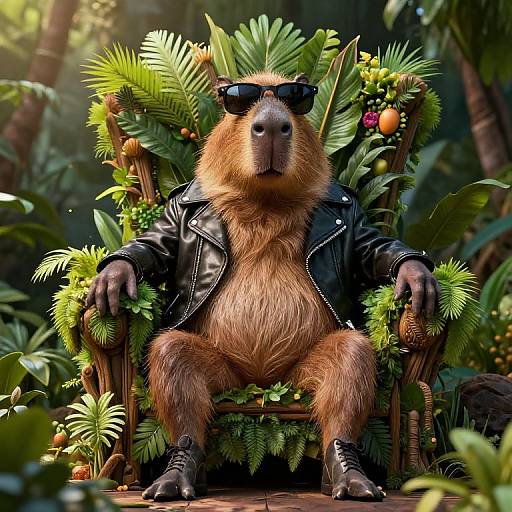 Gigachad Capybara on Tropical Throne