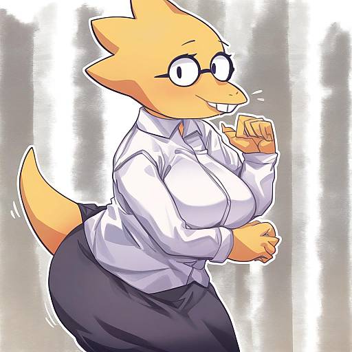 Illustration of Alphys, undertale in the style of Aningay