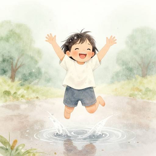 Joyful Child Splashing in Rain