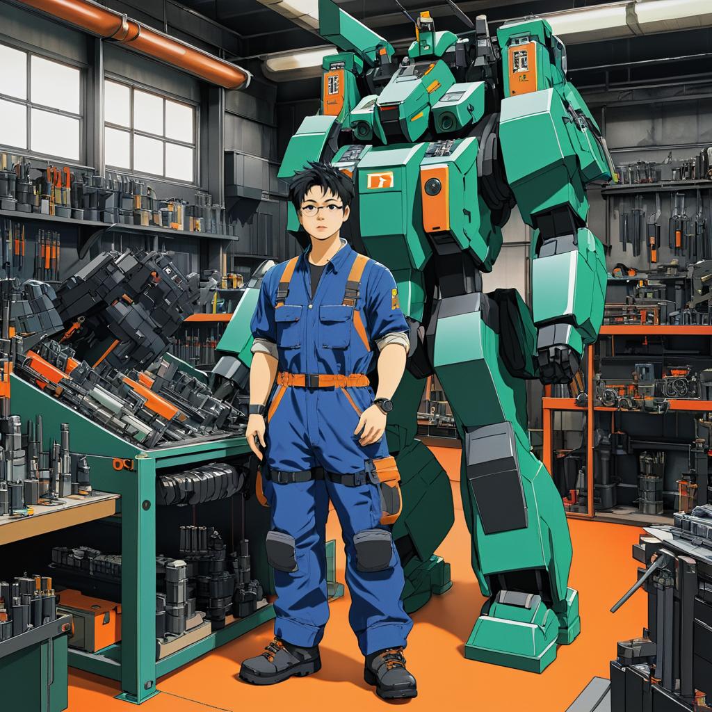 Skilled Mecha Technician in Workshop Setting