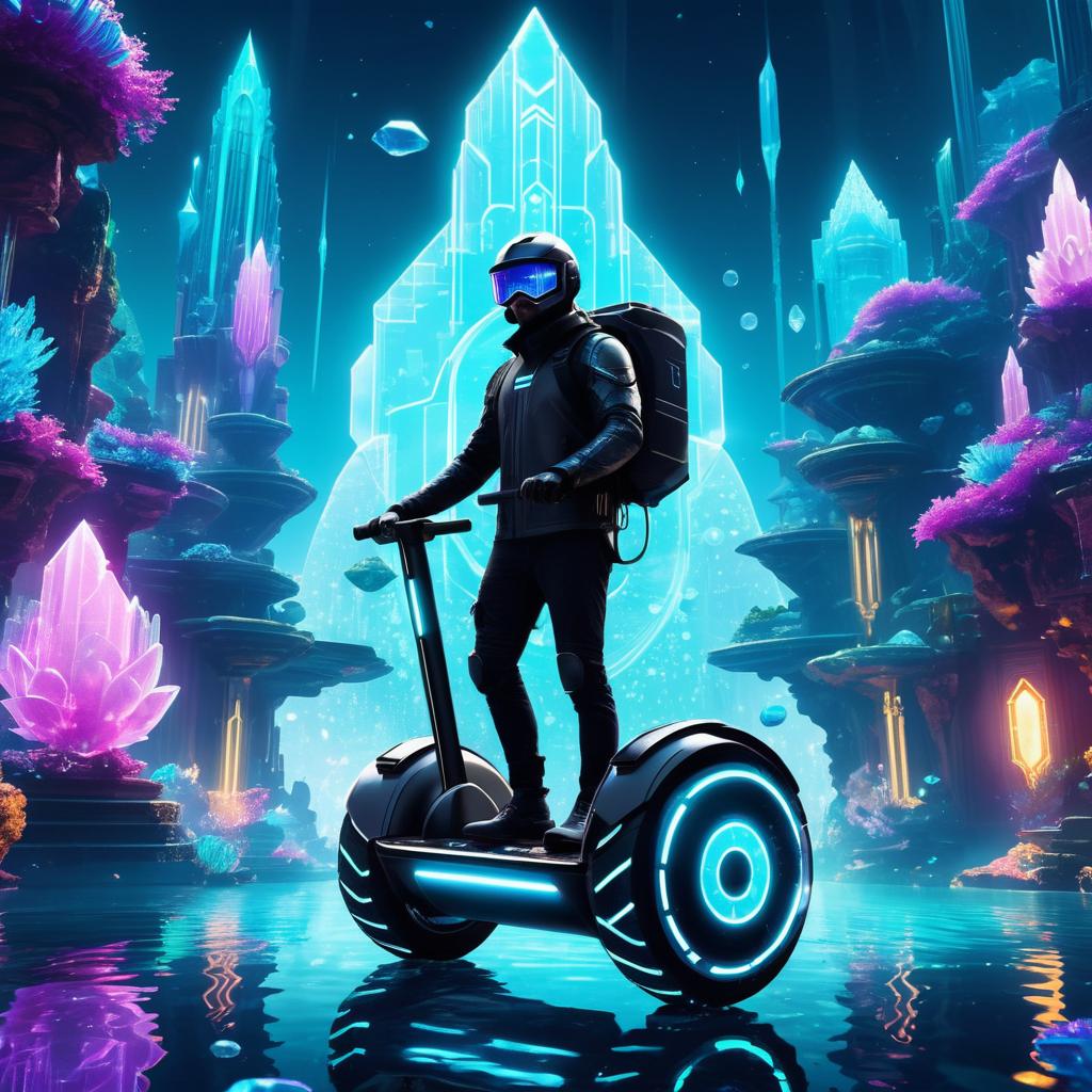 Futuristic Hero on Magical Crystal Segway