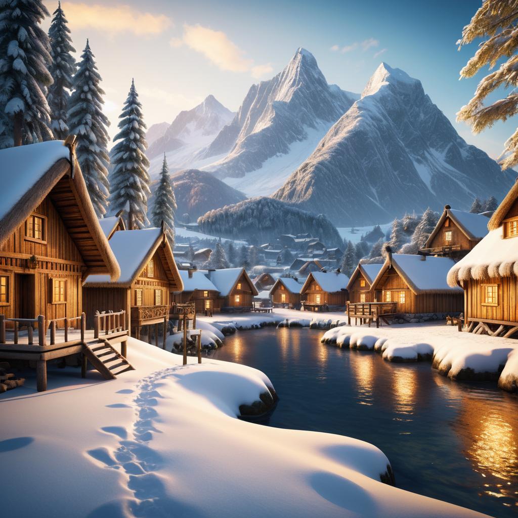 Photorealistic Nordic Viking Village on Beach