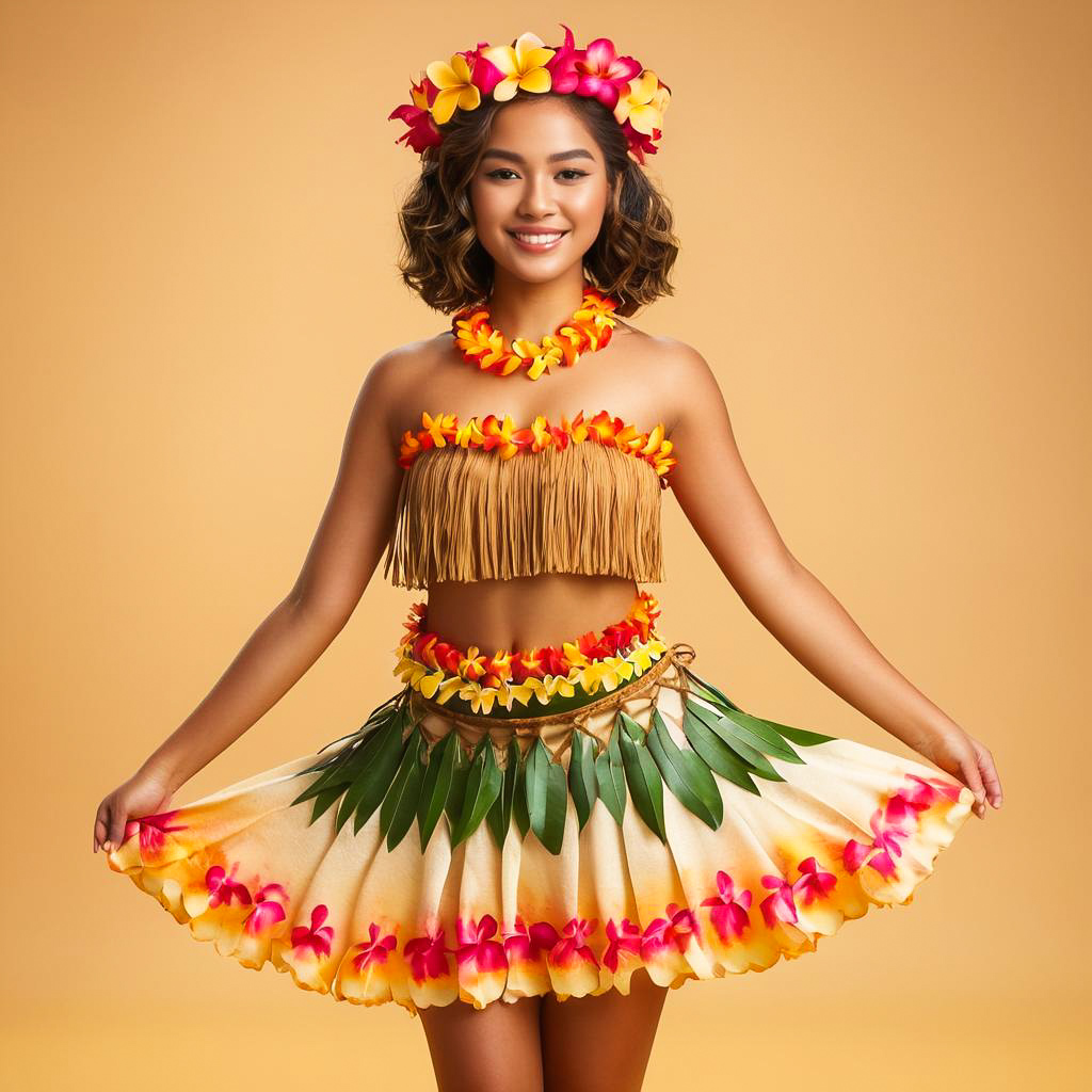 Excited Teenage Girl in Hula Outfit