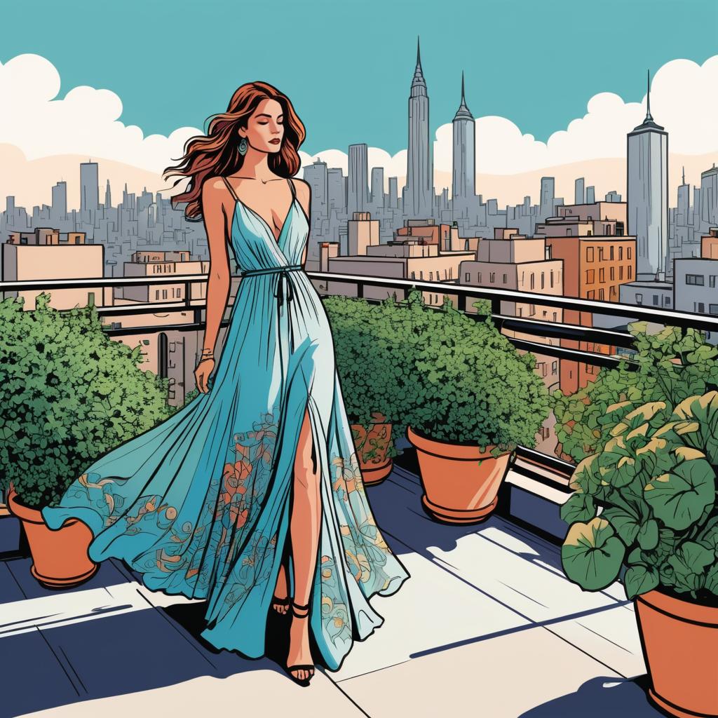 Bohemian Rooftop Garden Fashion Illustration