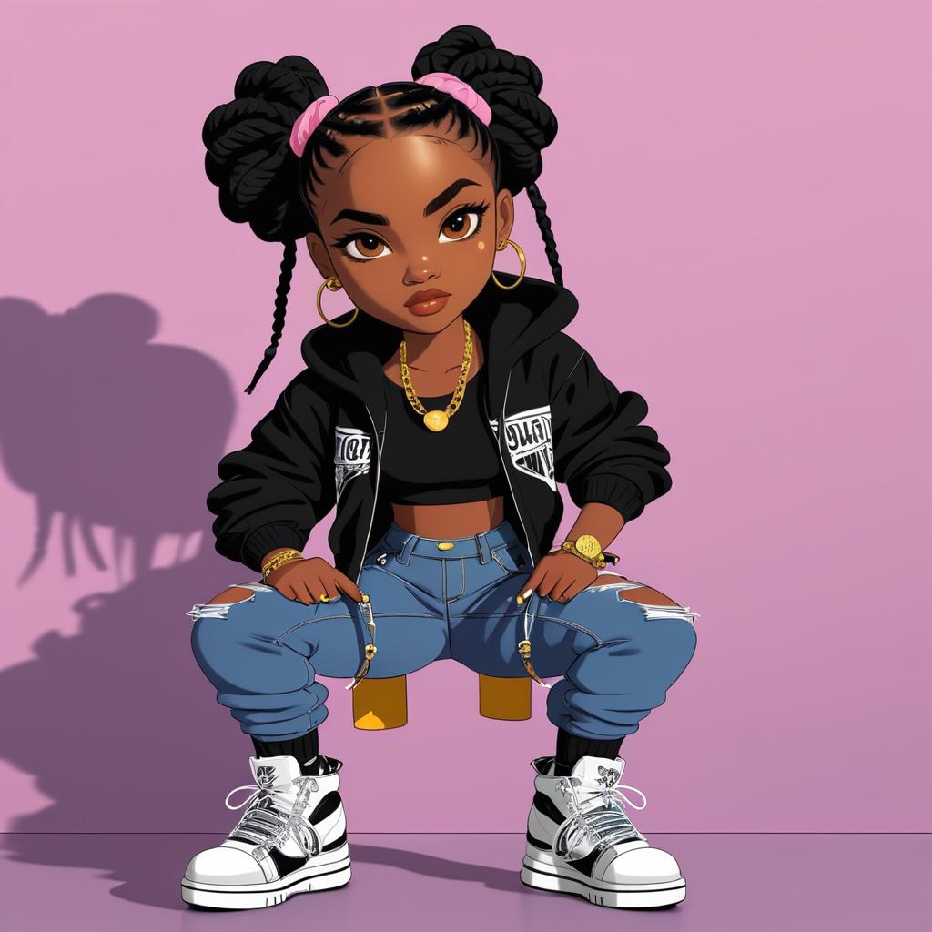 Confident Cartoon Black Girl in Streetwear