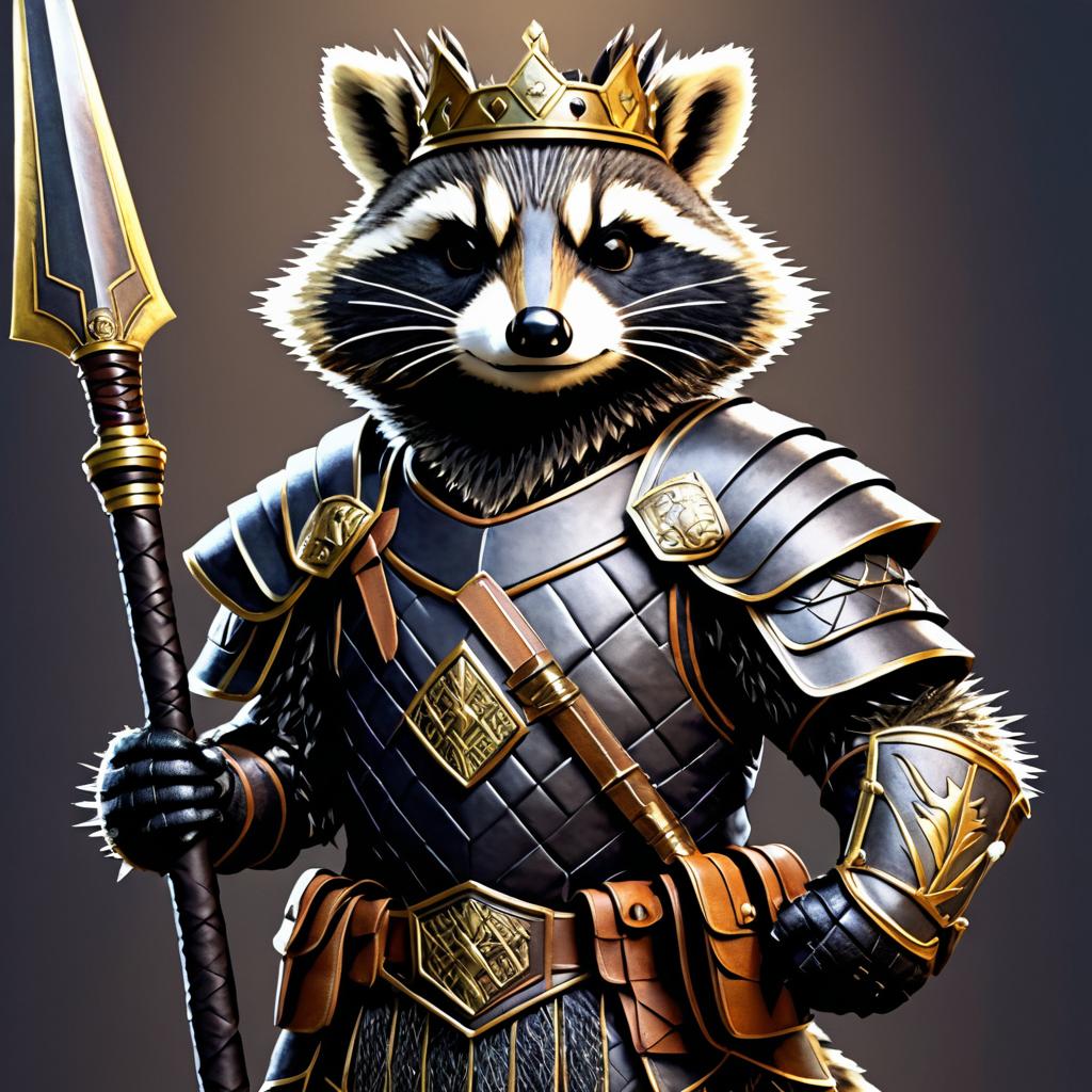 Regal Raccoon Warrior in Leather Armor