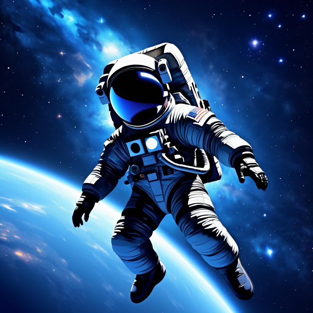 Astronaut in Deep Space with Earth