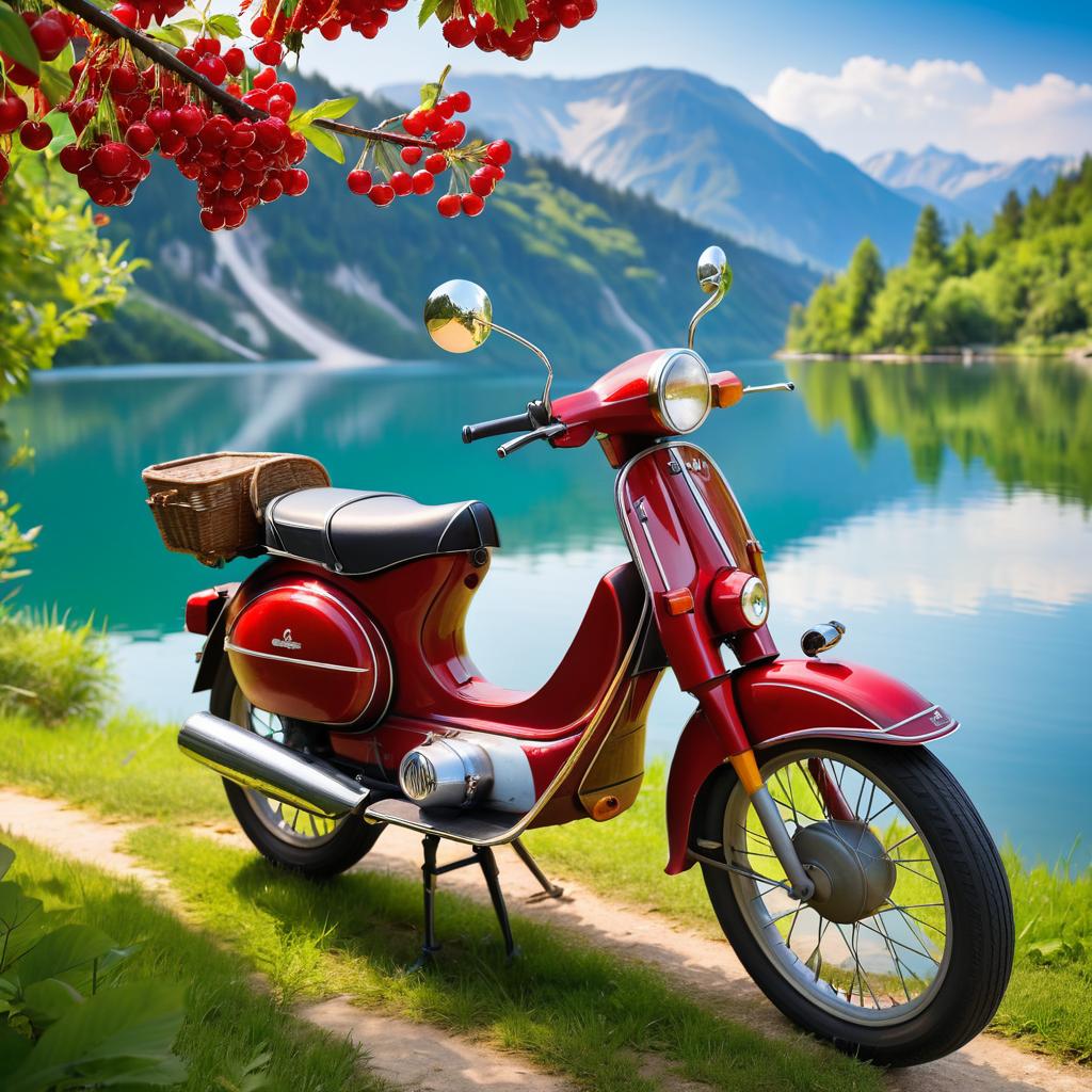 Vintage Cherry Red Moped by Lakeside