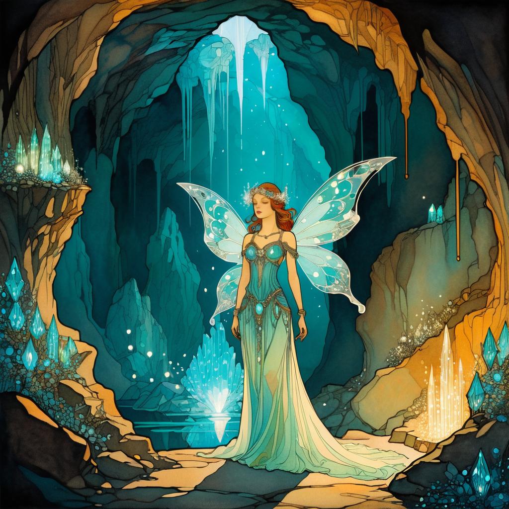 Fairy Woman in Glowing Crystal Cave