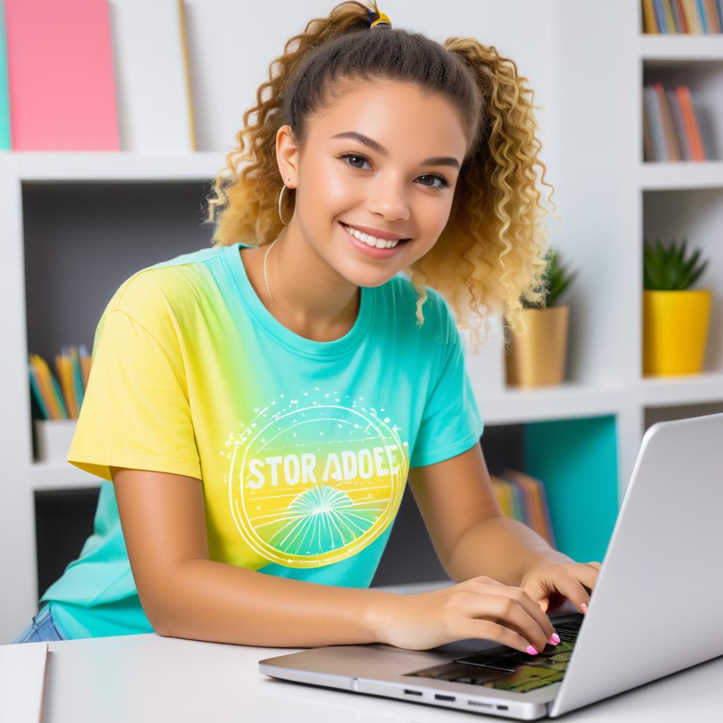 Cheerful American Teen in Bright Home Office