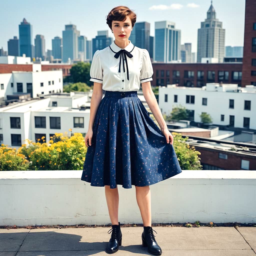 Vintage-Inspired Fashion on Urban Rooftop