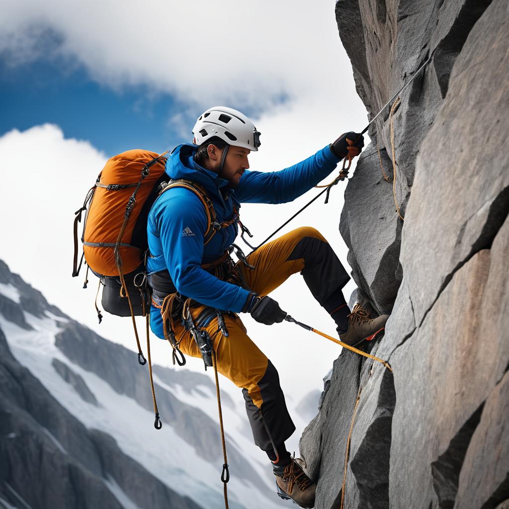 Mountaineer in Action: High-Stakes Ascent